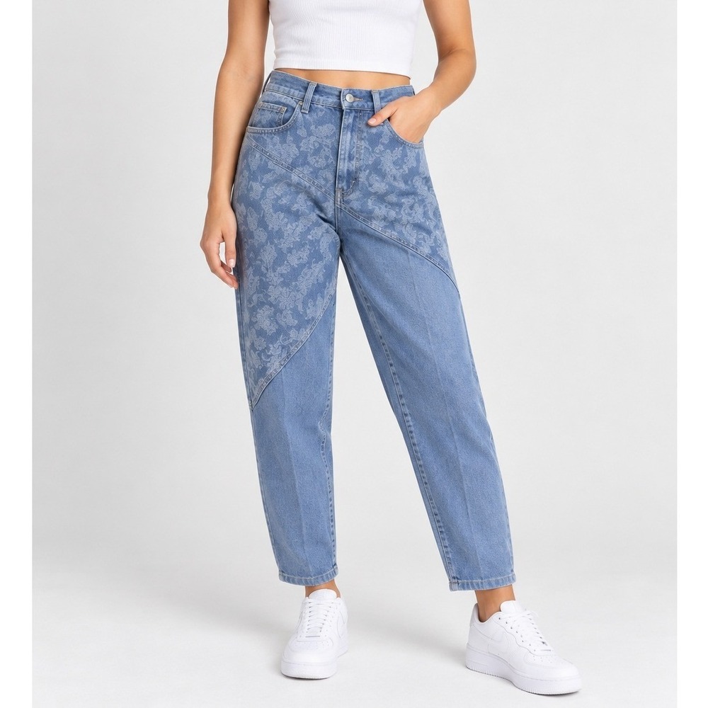 Vintage Sergio Valente High Waisted Damask Floral Denim Jeans Light Wash Blue 25